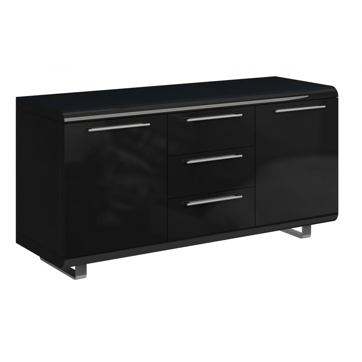 Modern Nauvoo 2 Doors and 3 Drawers Sideboard with Sleek Metal Grey Legs in Black High Gloss Finish - Sigrid Mills