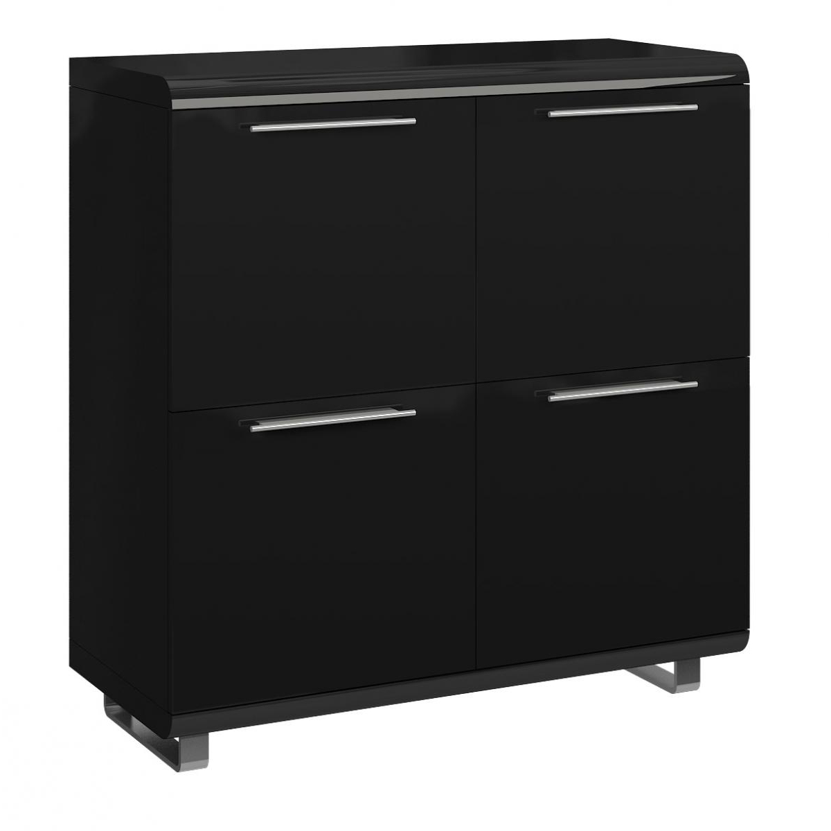 Modern Nauvoo Small 4 Doors Sideboard with Sleek Metal Grey Legs in Black High Gloss Finish - Sigrid Mills