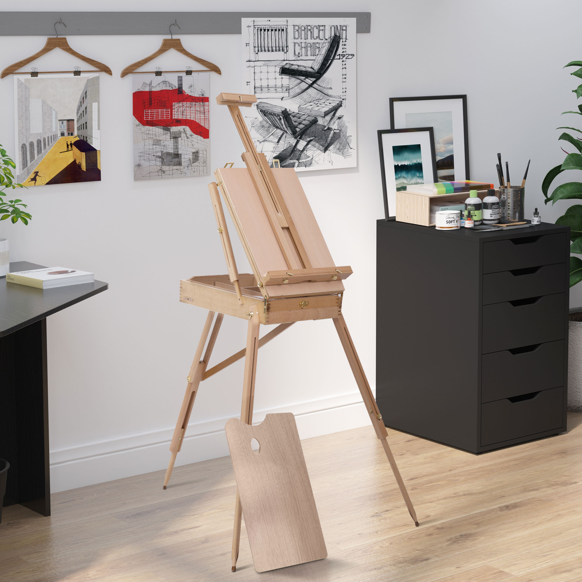 Wooden Art Easel Tripod Sketch Artist Painters Craft Portable Folding Drawing Board Lightweight - Natural Wood - Life Essentials