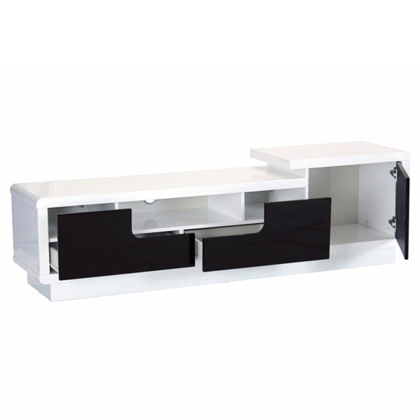 Bremerton Modern Elegance High Gloss TV Cabinet with Push Open Door and Drawers - White - Sigrid Mills