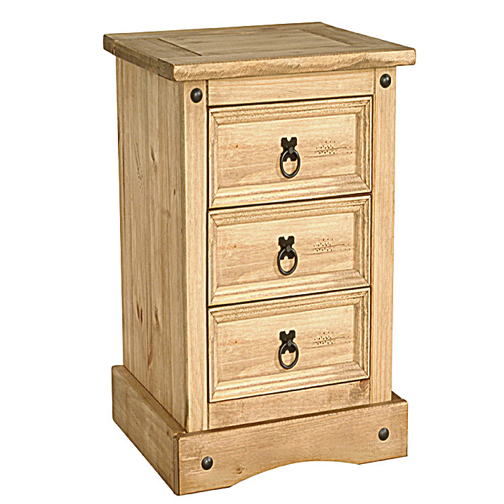 Bedside Table - WALTHAM 3 Drawer Nightstand Distressed Solid Waxed Light Pine 52cm - Sigrid Mills