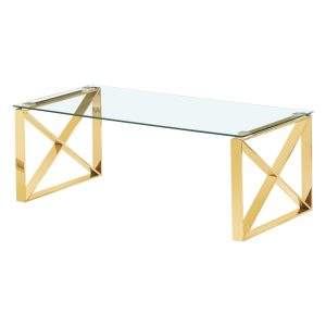 Modern Mishawaka Clear Glass Top Coffee Table with Stylish Metal Frame in Gold - Sigrid Mills