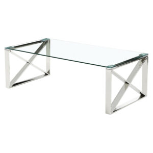 Modern Mishawaka Clear Glass Top Coffee Table with Stylish Metal Frame in Silver - Sigrid Mills