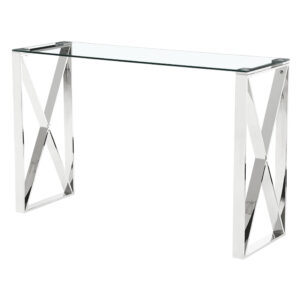 Modern Mishawaka Clear Glass Top Console Table with Stylish Metal Frame in Silver - Sigrid Mills