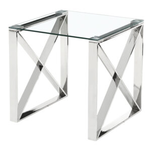 Modern Mishawaka Clear Glass Top Side Lamp Table with Stylish Metal Frame in Silver - Sigrid Mills