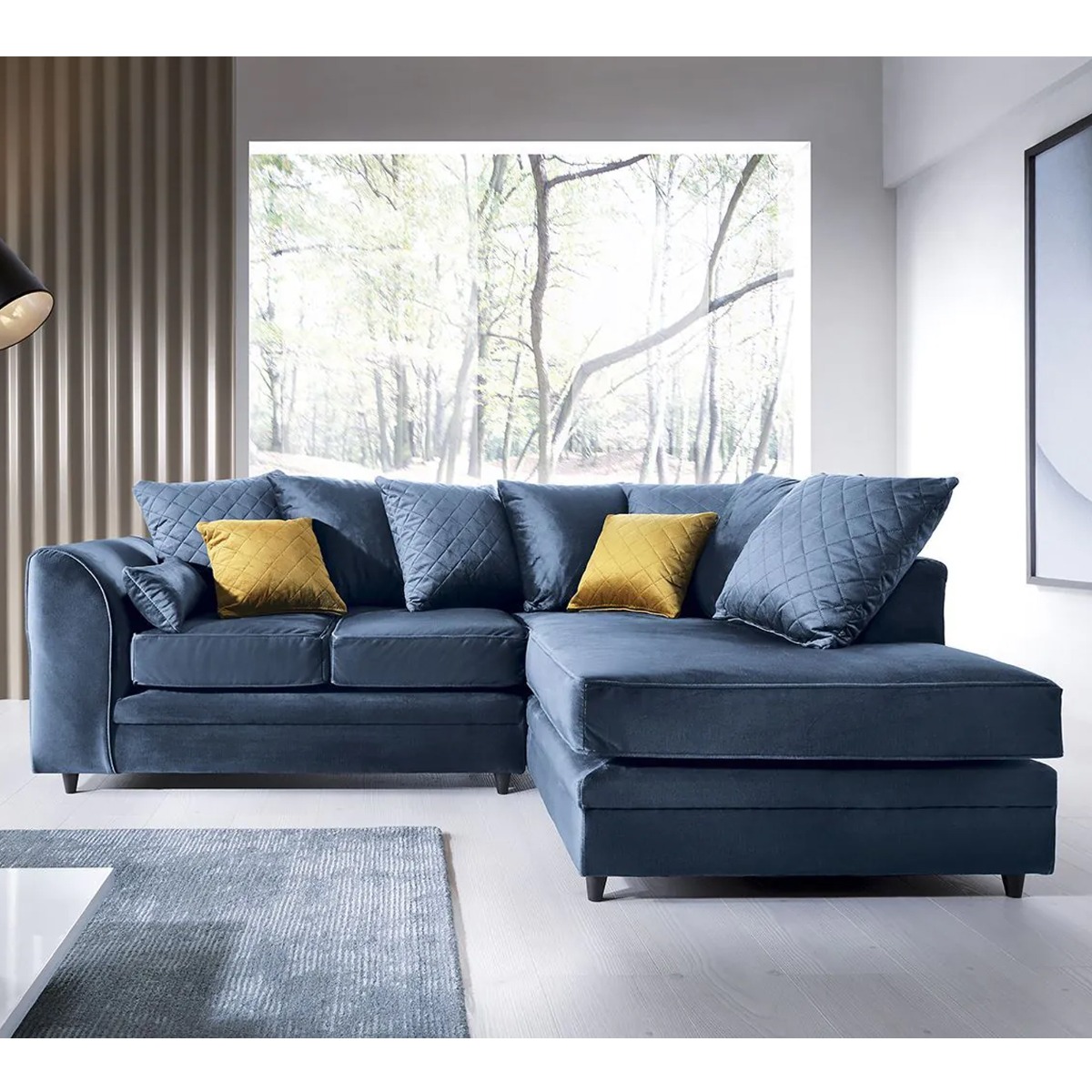NIOMI Velvet 4 Seater L Shaped - Right Hand Facing Corner Sofa - Dark Blue - Moonlight Interiors