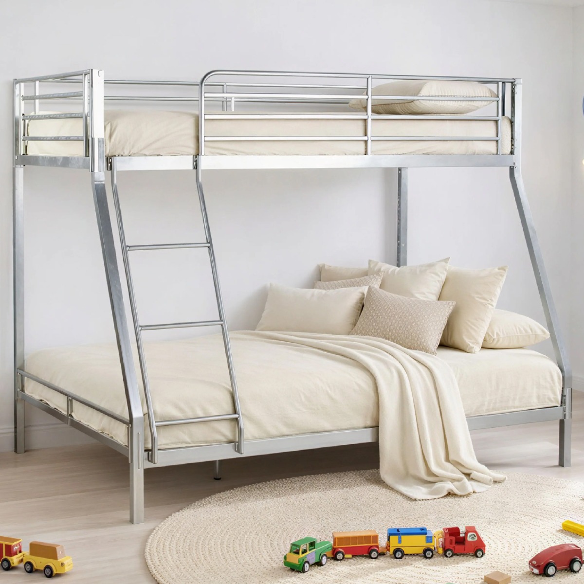 Bunk Bed - NOBRA 4ft6 over 3ft Metal Bedframe - Silver - Beds-To-Go