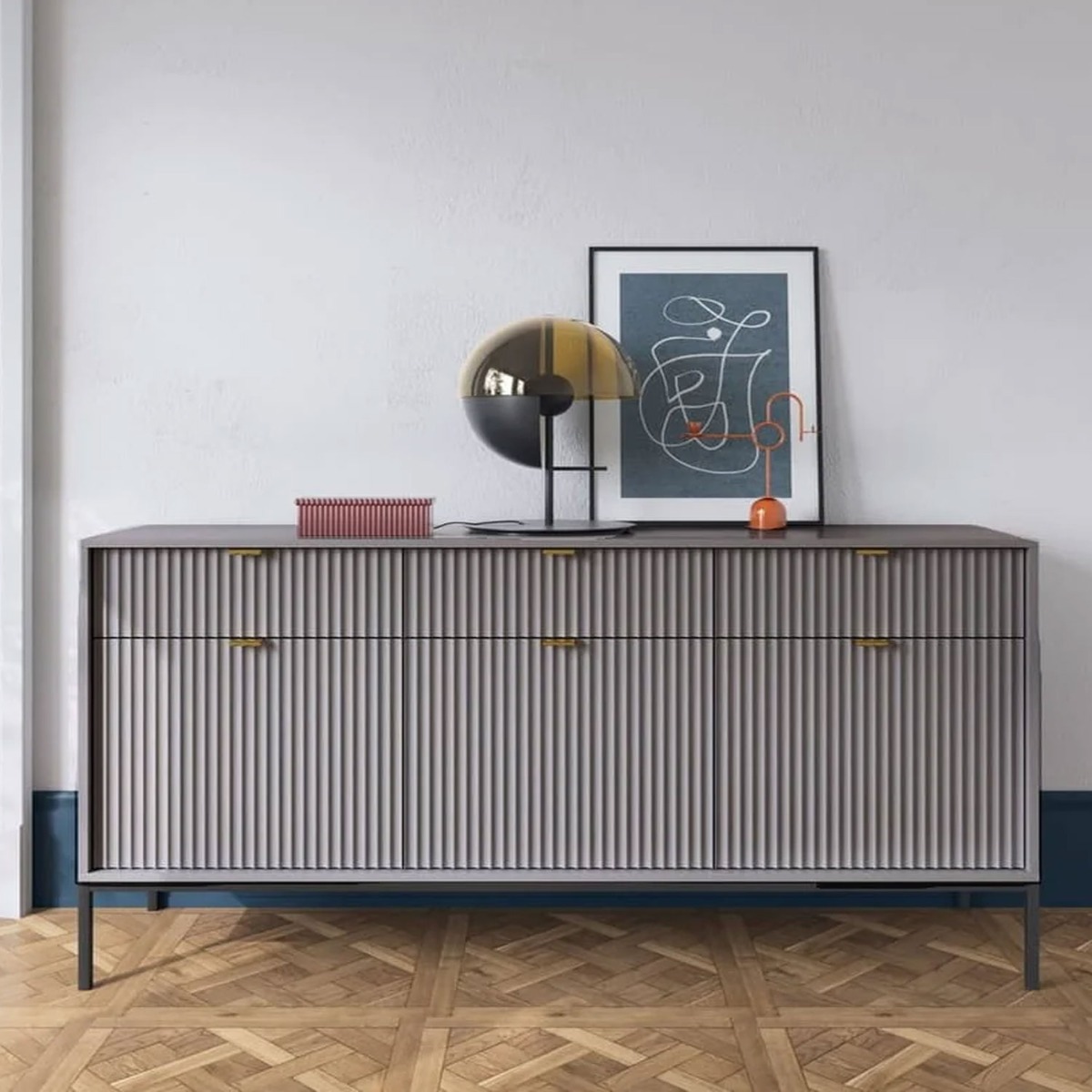Galadriel Nyx Sideboard with 3 Doors and 3 Drawers - Grey Matt - Art Nest