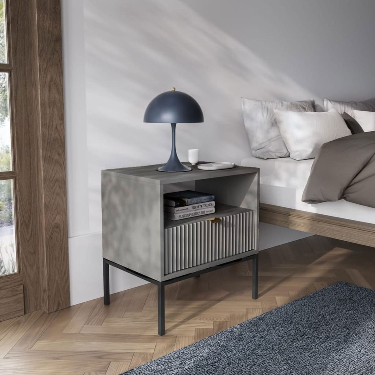 Bedside Table - GALADRIEL Nightstand Grey Matt 54cm - Art Nest