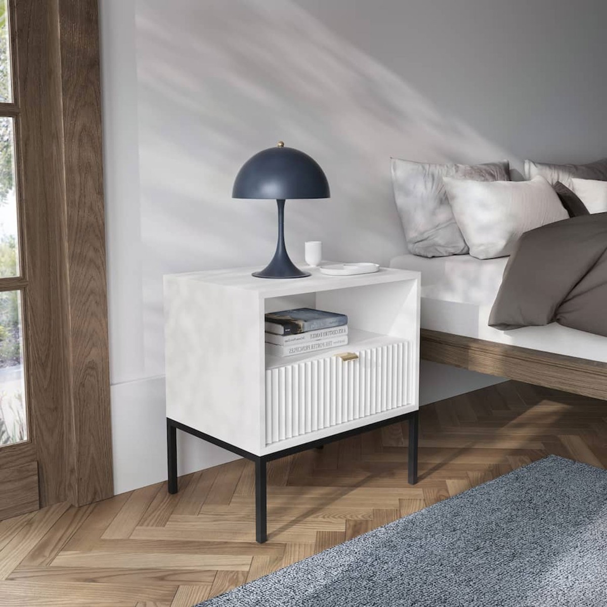 Bedside Table - GALADRIEL Nightstand White Matt 54cm - Art Nest