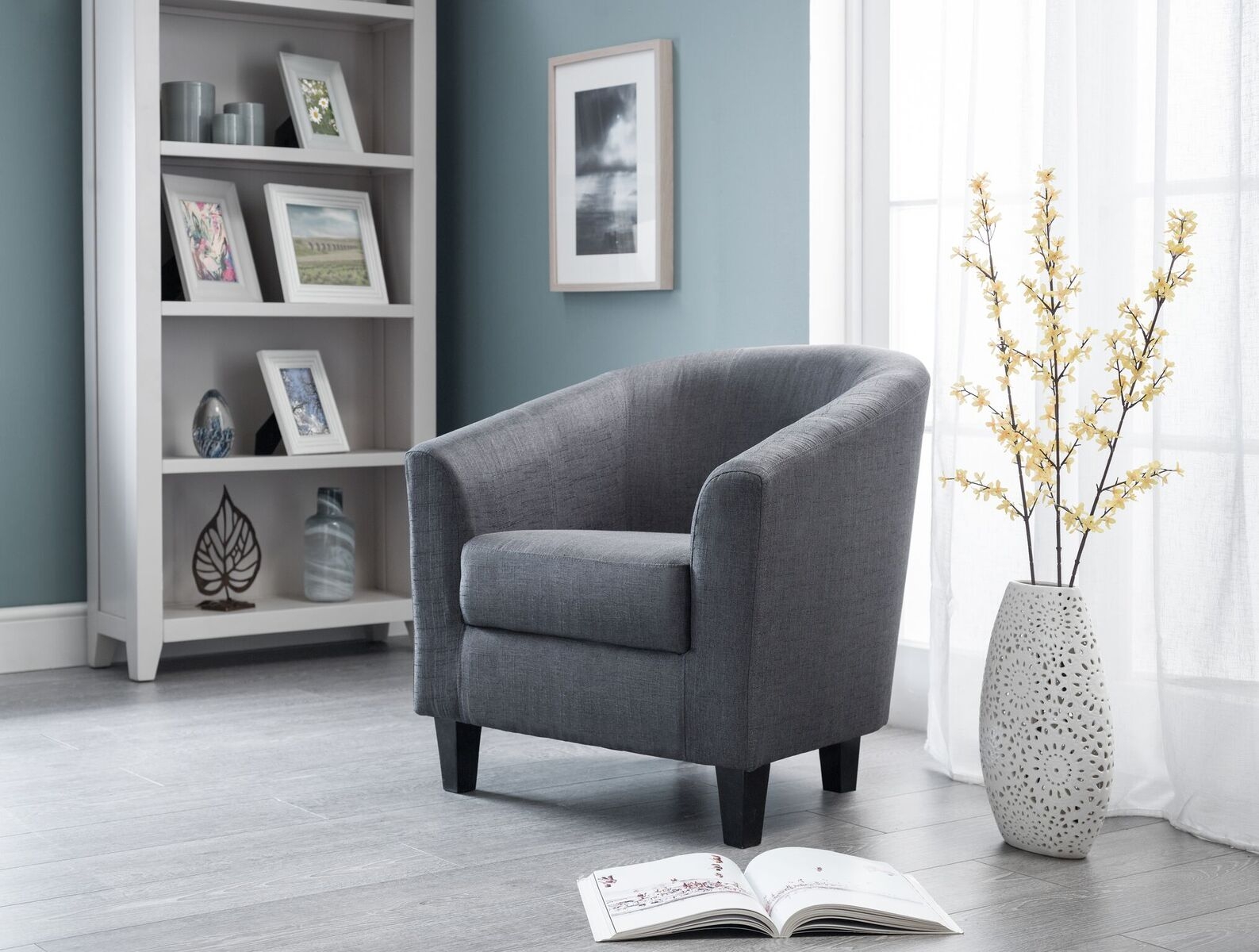 Hugo Slate Grey Linen Tub Chair - JB Collections