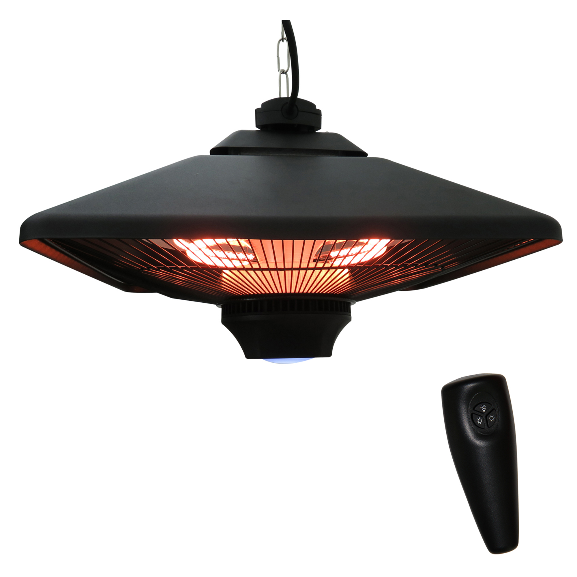 2kw Outdoor Hanging Ceiling Mounted Aluminium Halogen Electric Heater LED Garden Patio Warmer w/Remote Control - Life Essentials