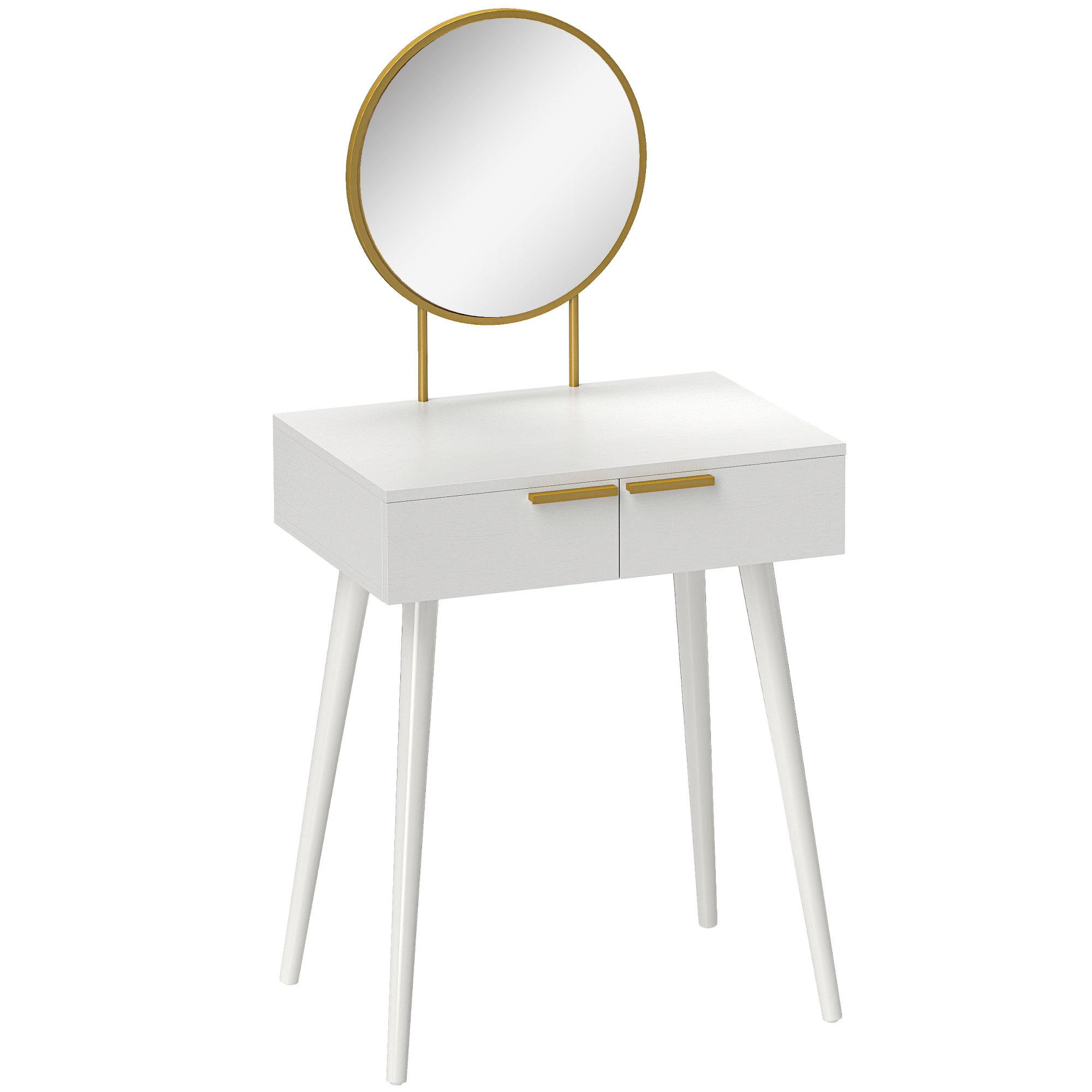HERON Elegant Dressing Table with Round Mirror White - Life Essentials