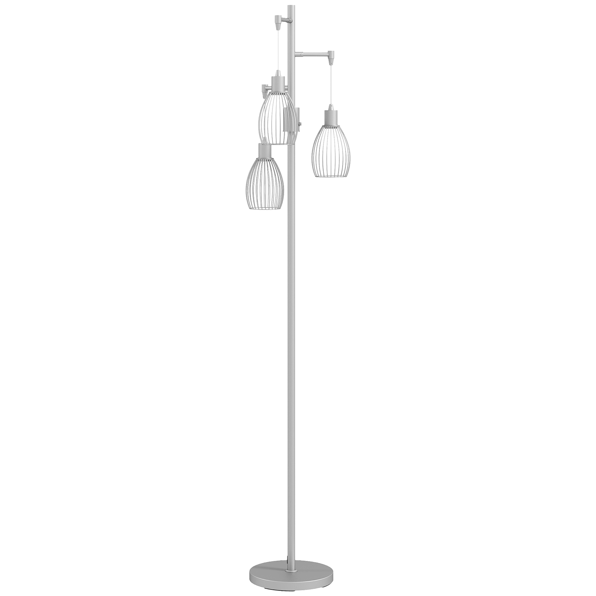 HERON 3 Light Floor Lamp Industrial Dimmable Standing Lamp Silver Tone - Life Essentials
