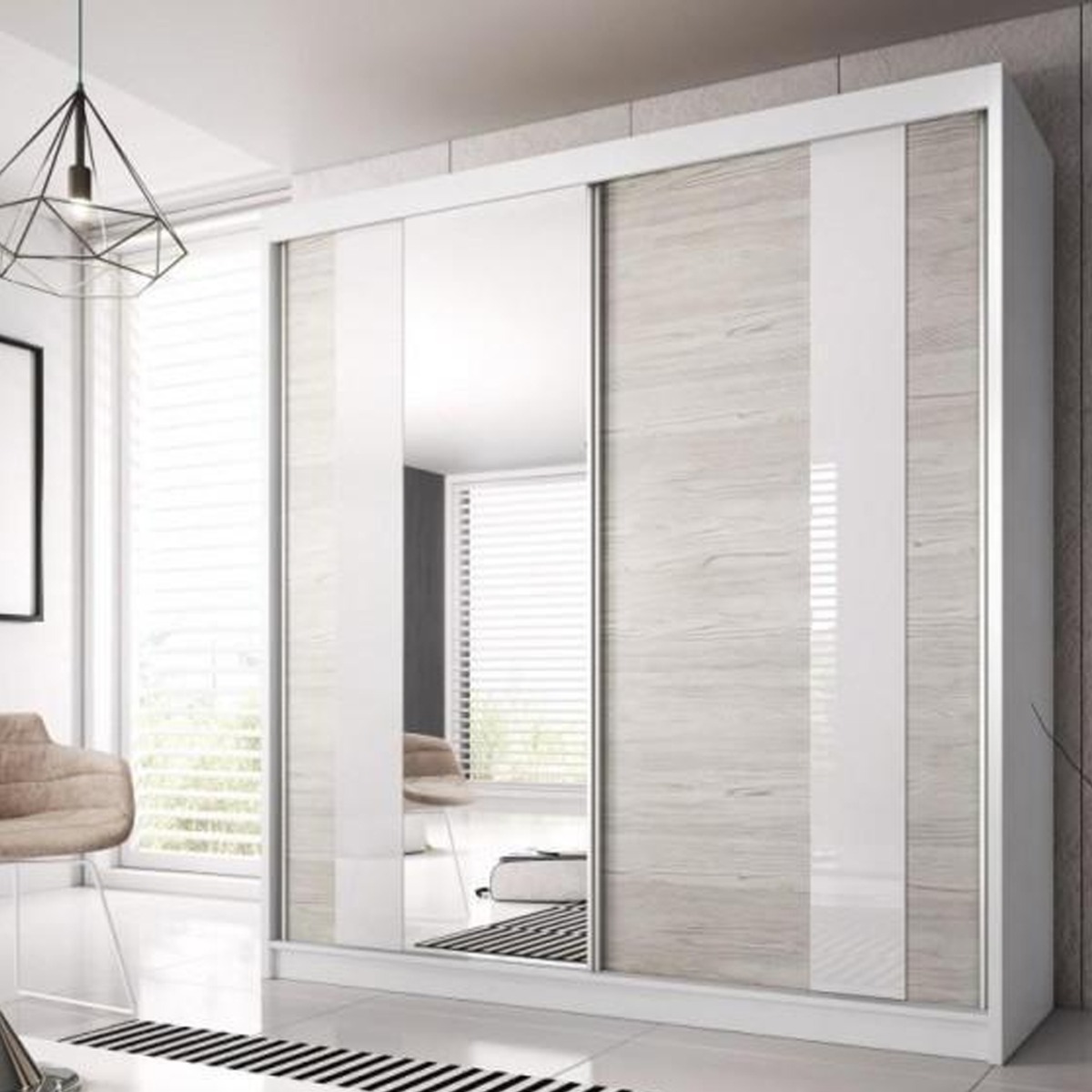 Sliding Wardrobe - MALTA II 2 Door Mirrored Wardrobe White Matt 233cm - Art Nest