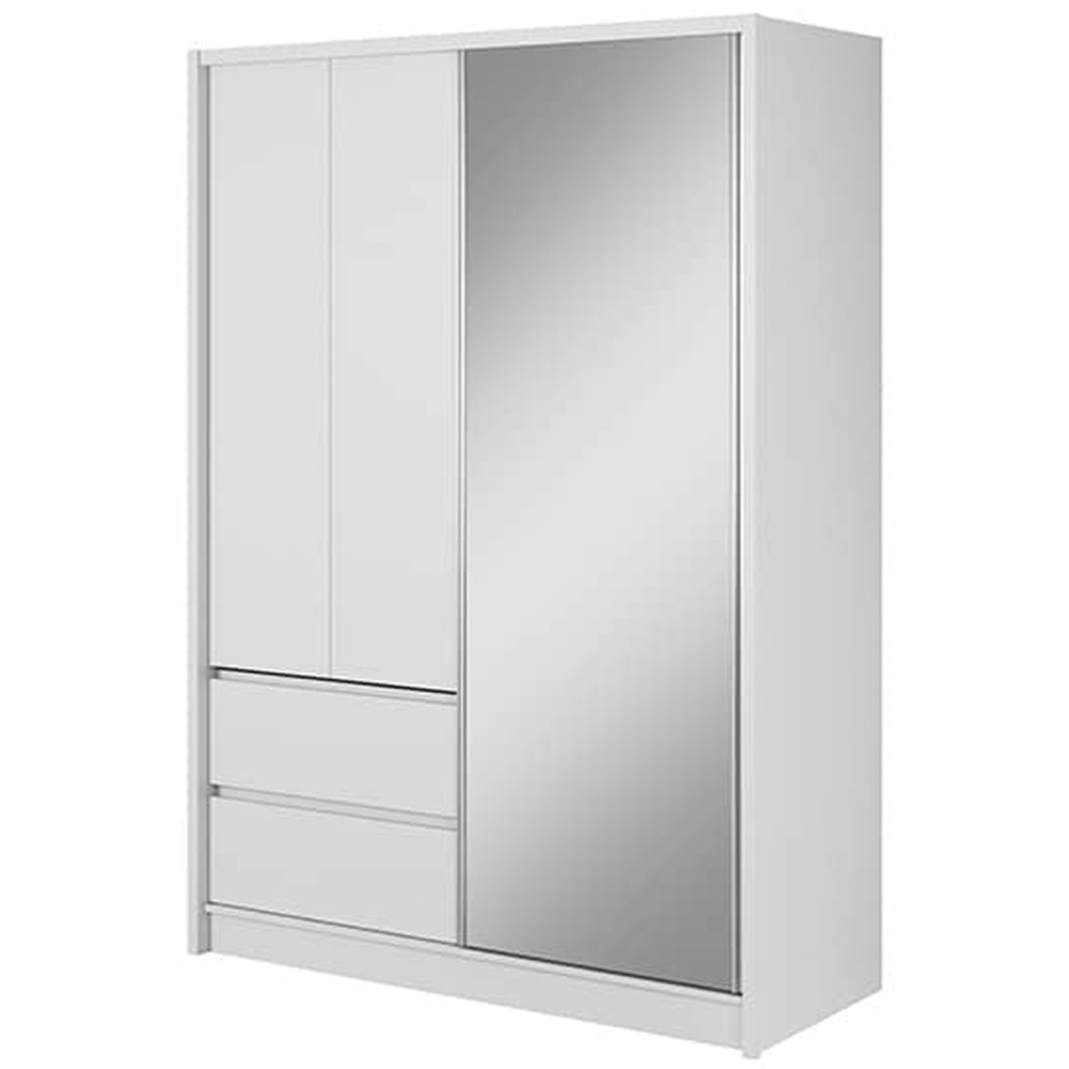 Sliding Wardrobe - SLACK 3 Door Mirrored Wardrobe White Matt 154cm - Art Nest