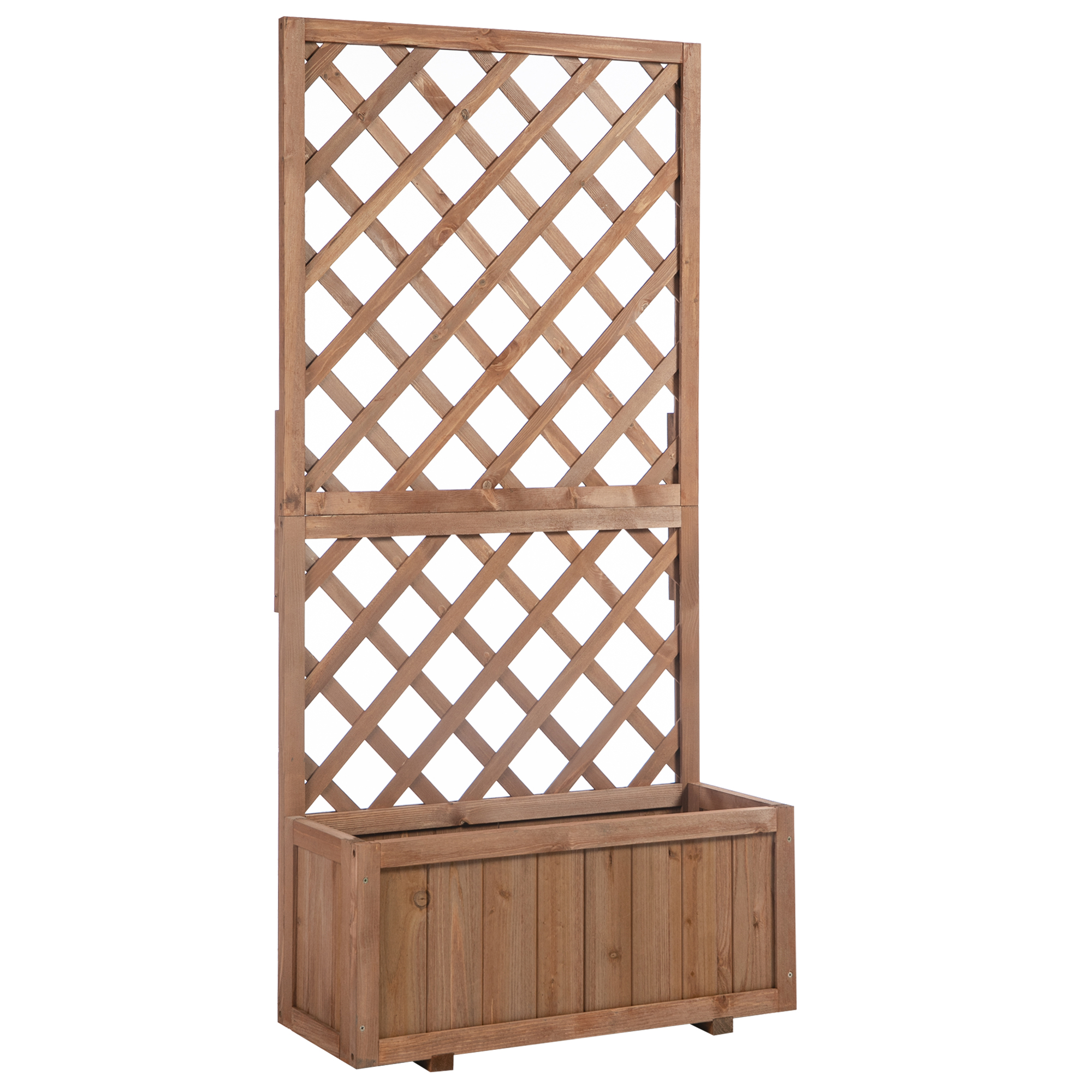 Garden Wooden Pine Trough Planter with Topped Trellis Climbing Plants Flower Raised Bed - Life Essentials