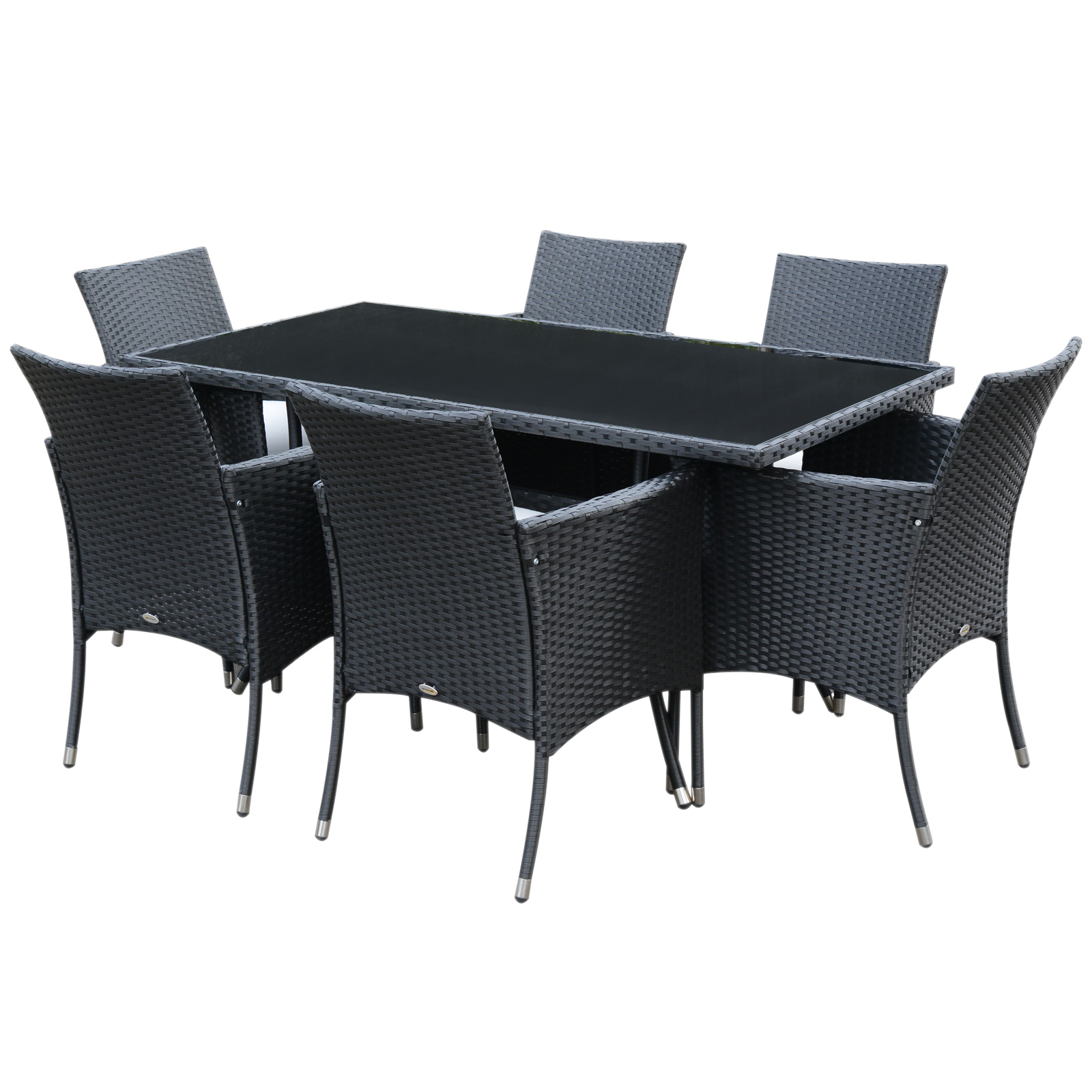 6-Seater Rattan Dining Set Garden Furniture Patio Rectangular Table Cube Chairs Outdoor Fire Retardant Sponge Black - Life Essentials