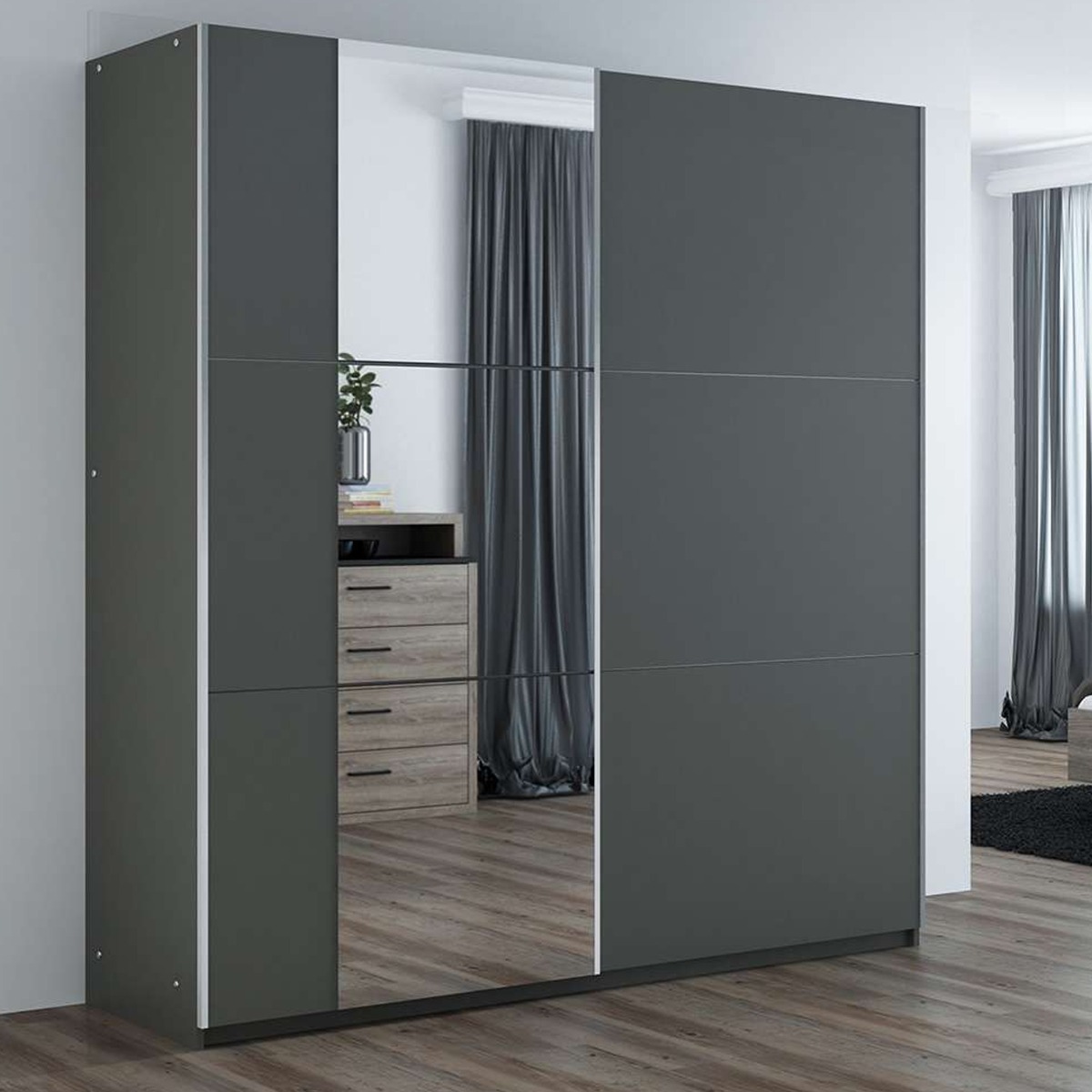 Sliding Wardrobe - OLDHAM 2 Door Mirrored Wardrobe Grey 200cm - Avellino & Wells