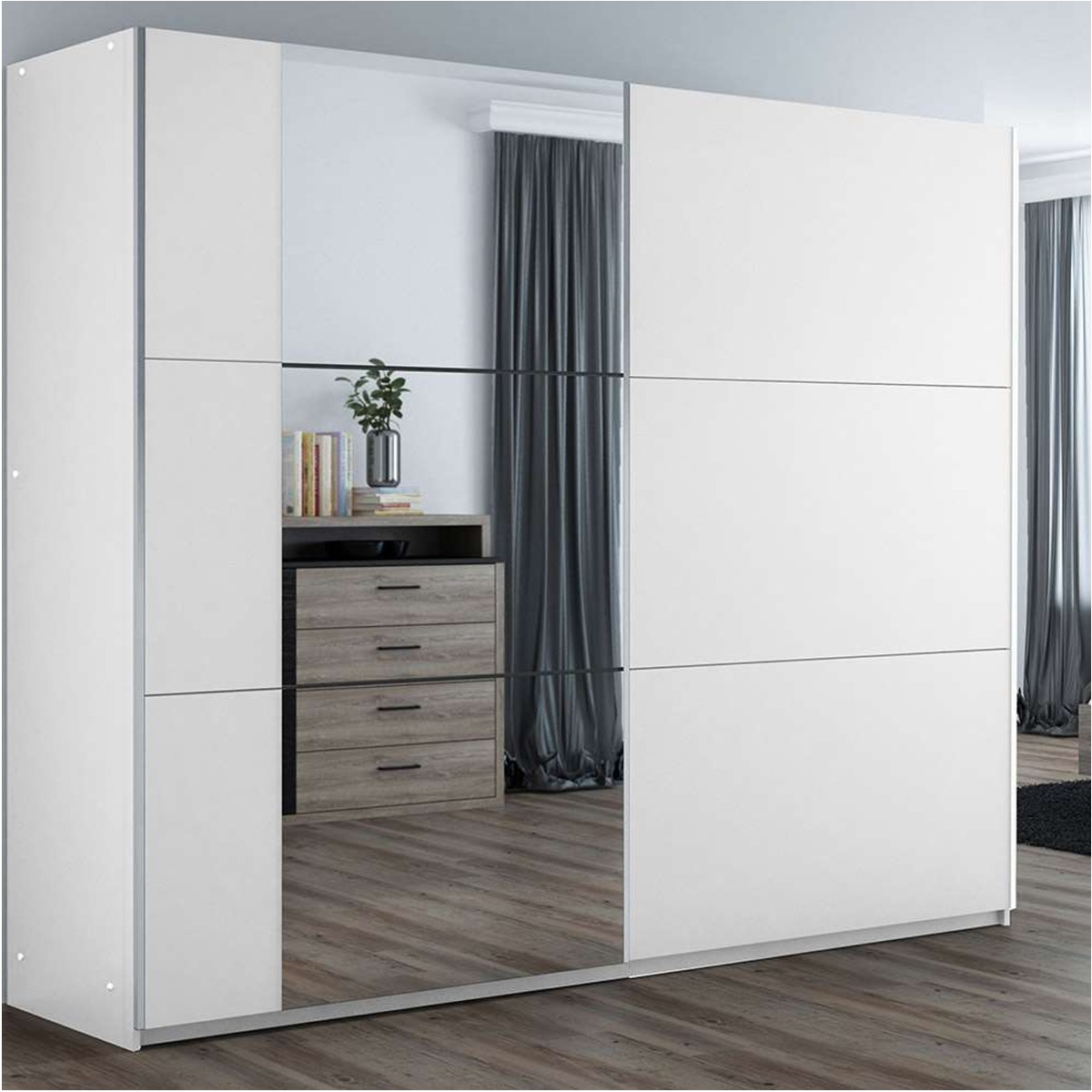Sliding Wardrobe - OLDHAM 3 Door Mirrored Wardrobe White 250cm - Avellino & Wells