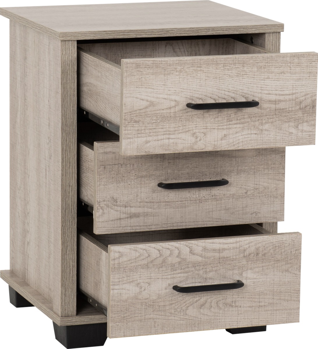 Oliver 3 Drawer Bedside - Light Oak Effect - Budget Deals