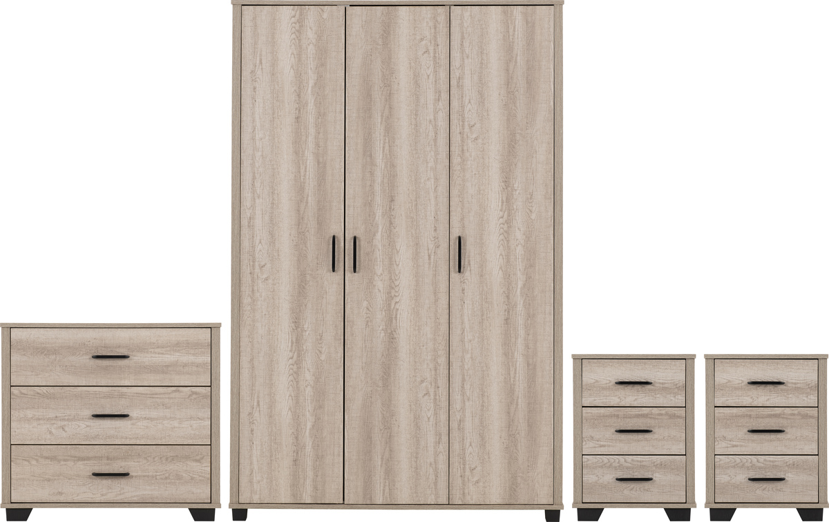 Wardrobe Set - OLDBURY 3 Door Bedroom Set Light Oak Effect 120cm - Budget Deals