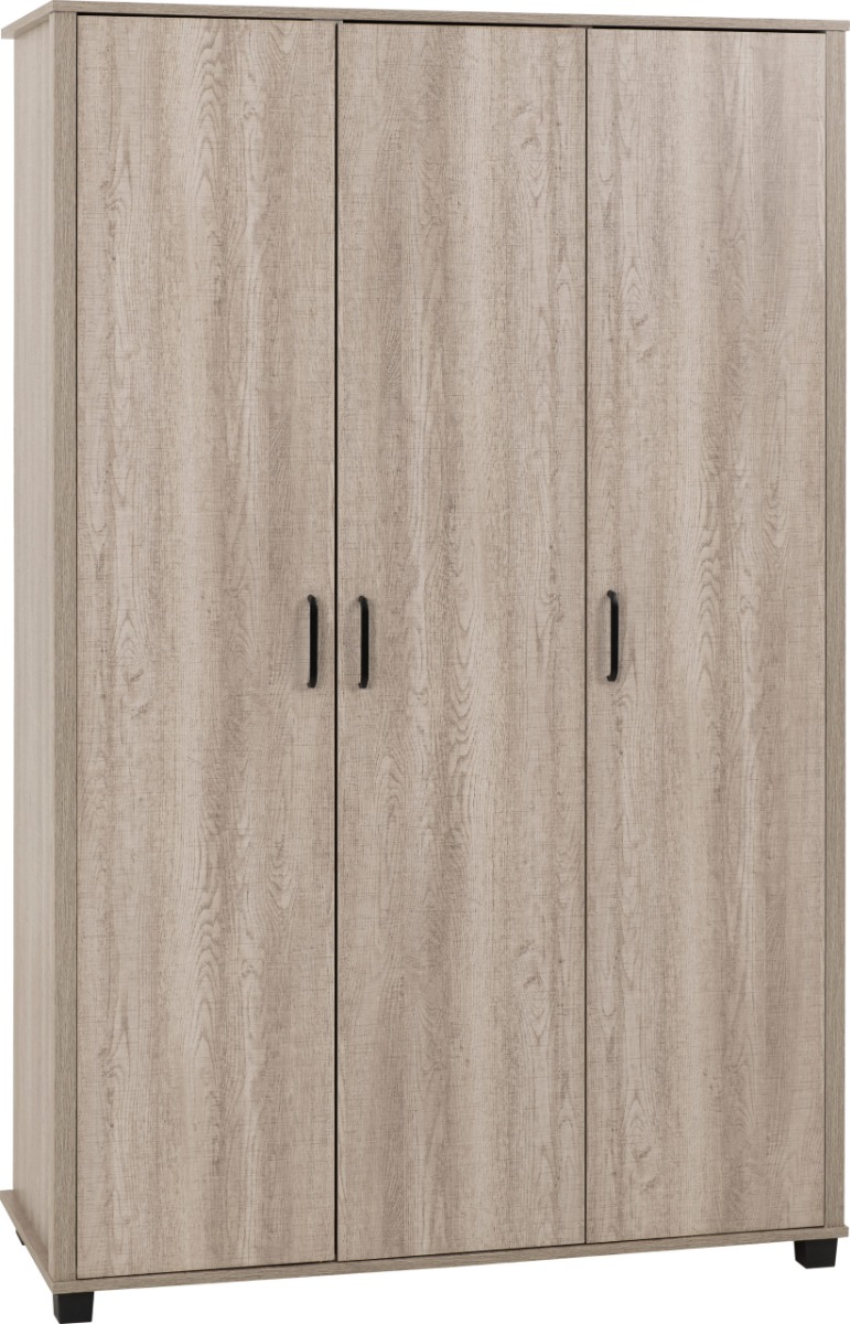 Wardrobe - OLDBURY 3 Door Wardrobe Light Oak Effect 120cm - Budget Deals