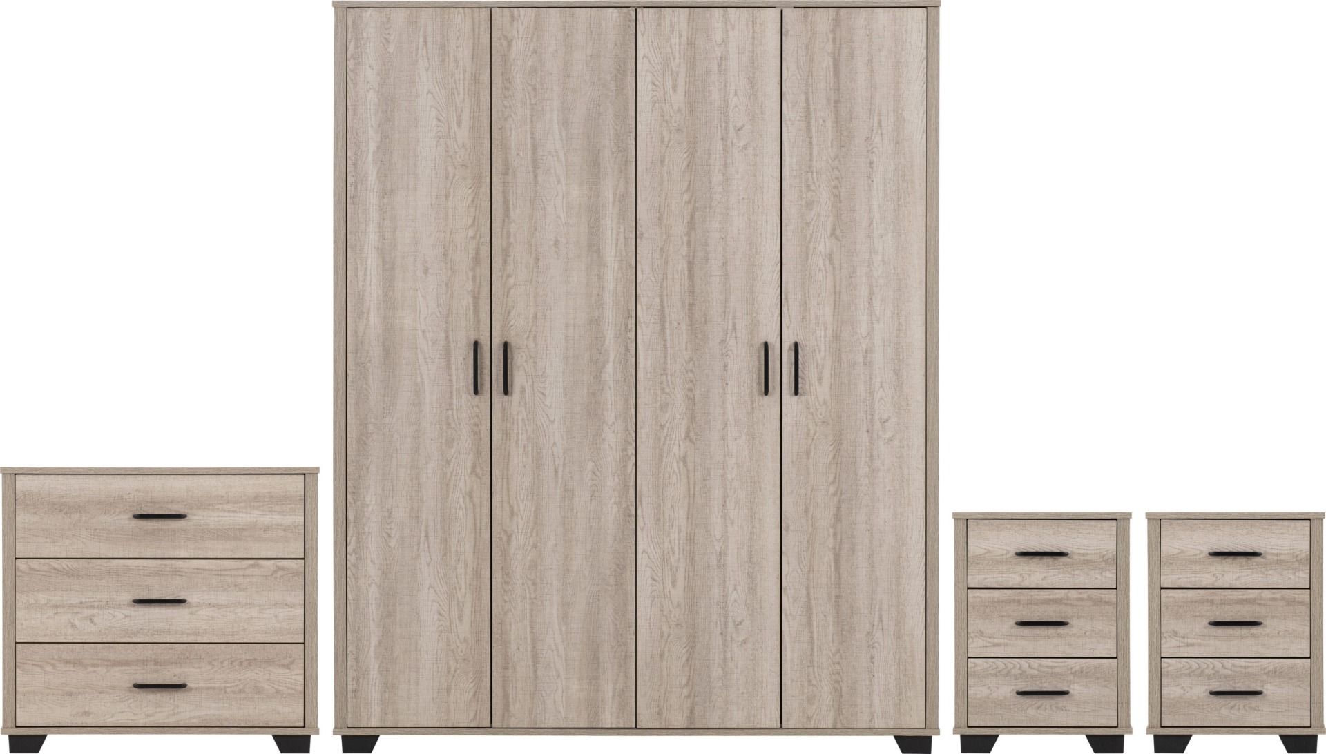 Wardrobe Set - OLDBURY 4 Door Bedroom Set Light Oak Effect 153cm - Budget Deals