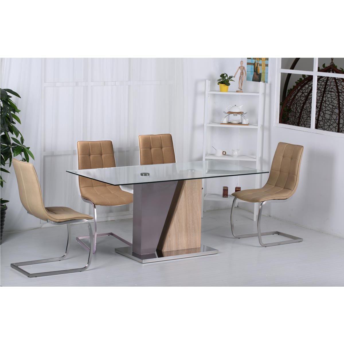 Elegant Dining Breckenridge Glass Dining Table in Champagne and Natural Finish - Sigrid Mills