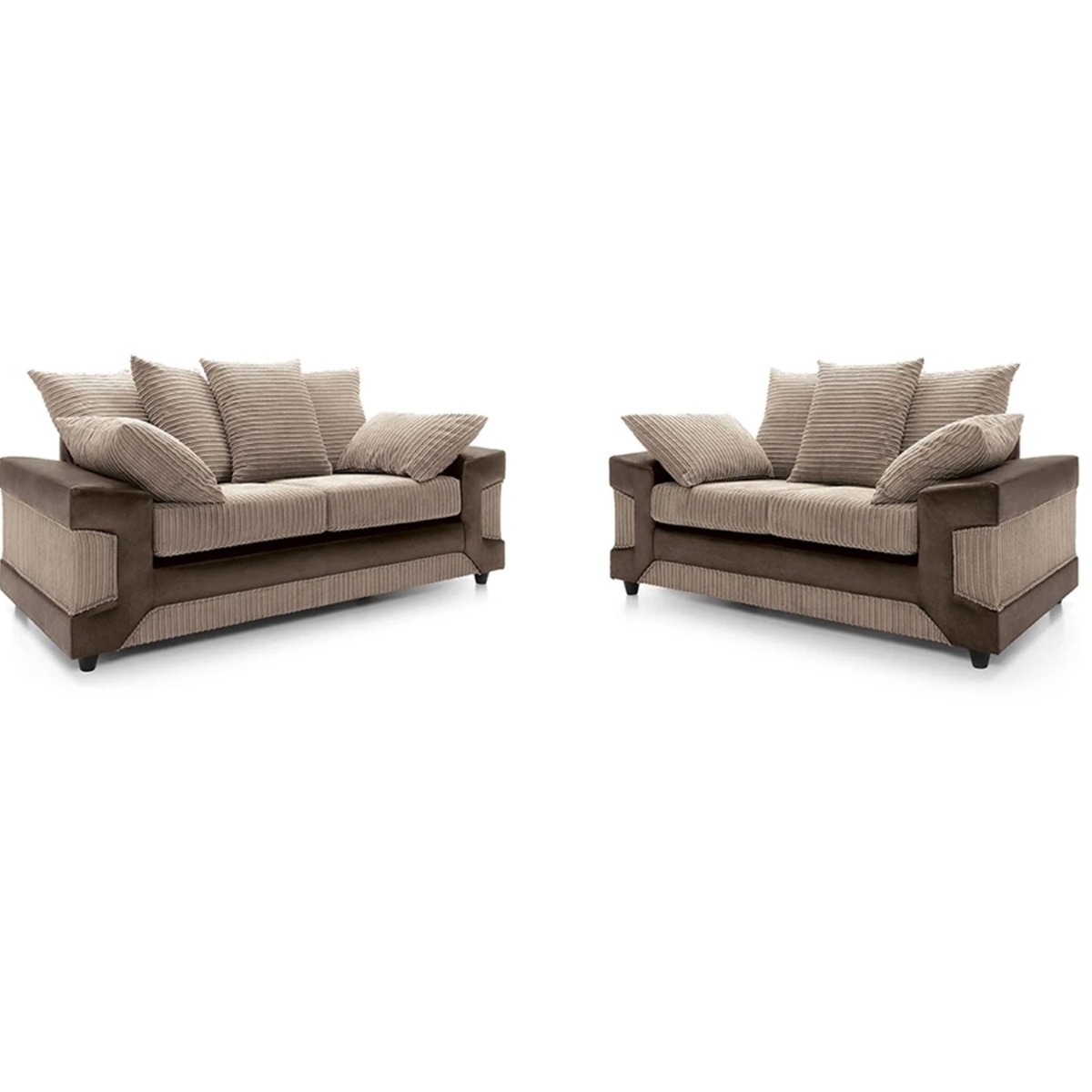 Swansea Jumbo Cord 3 Seater and 2 Seater Sofa Set - Brown and Beige - Home Done