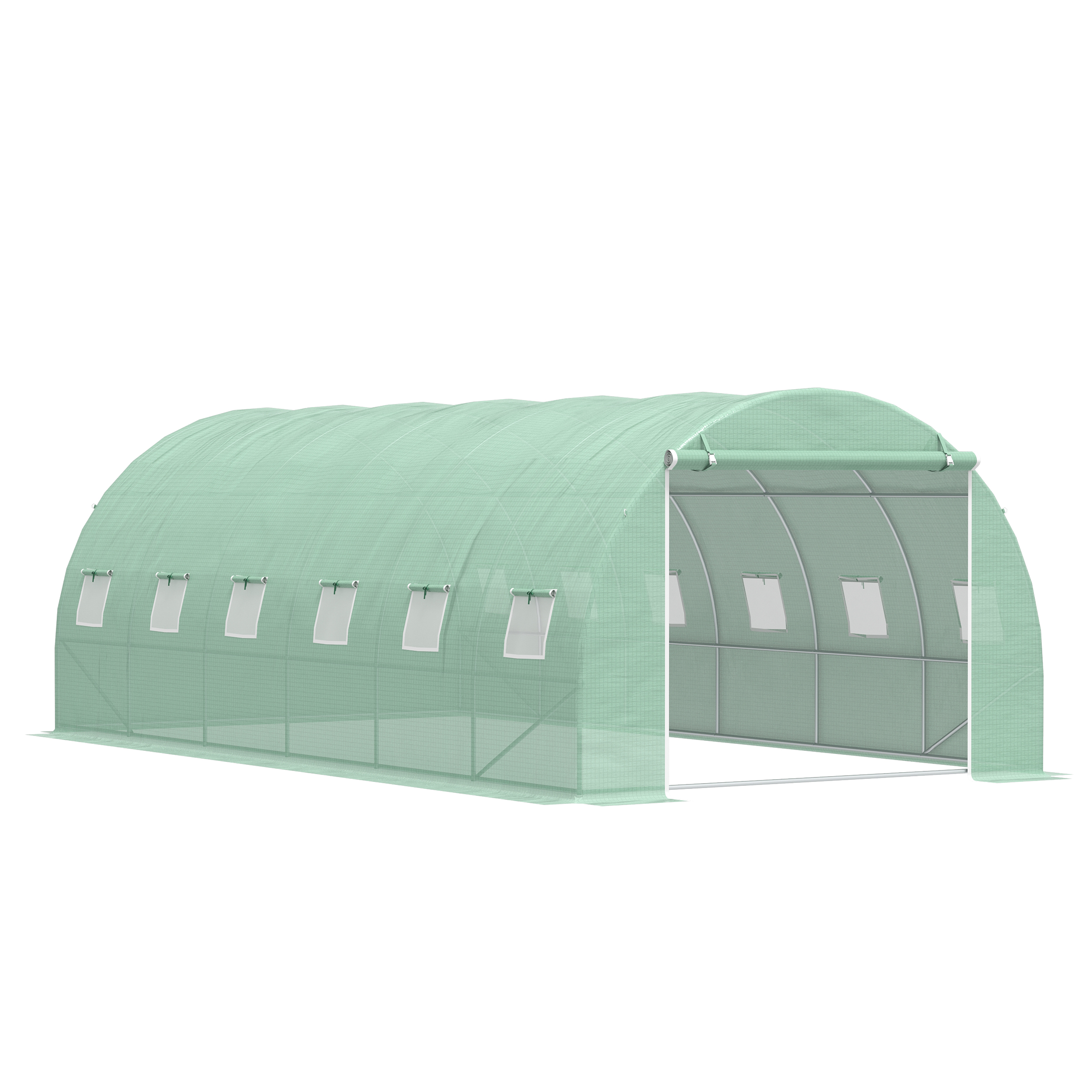 6 x 3 x 2 m Large Walk-In Greenhouse Garden Polytunnel Greenhouse with Steel Frame, Zippered Door and Roll Up Windows, Green - Life Essentials