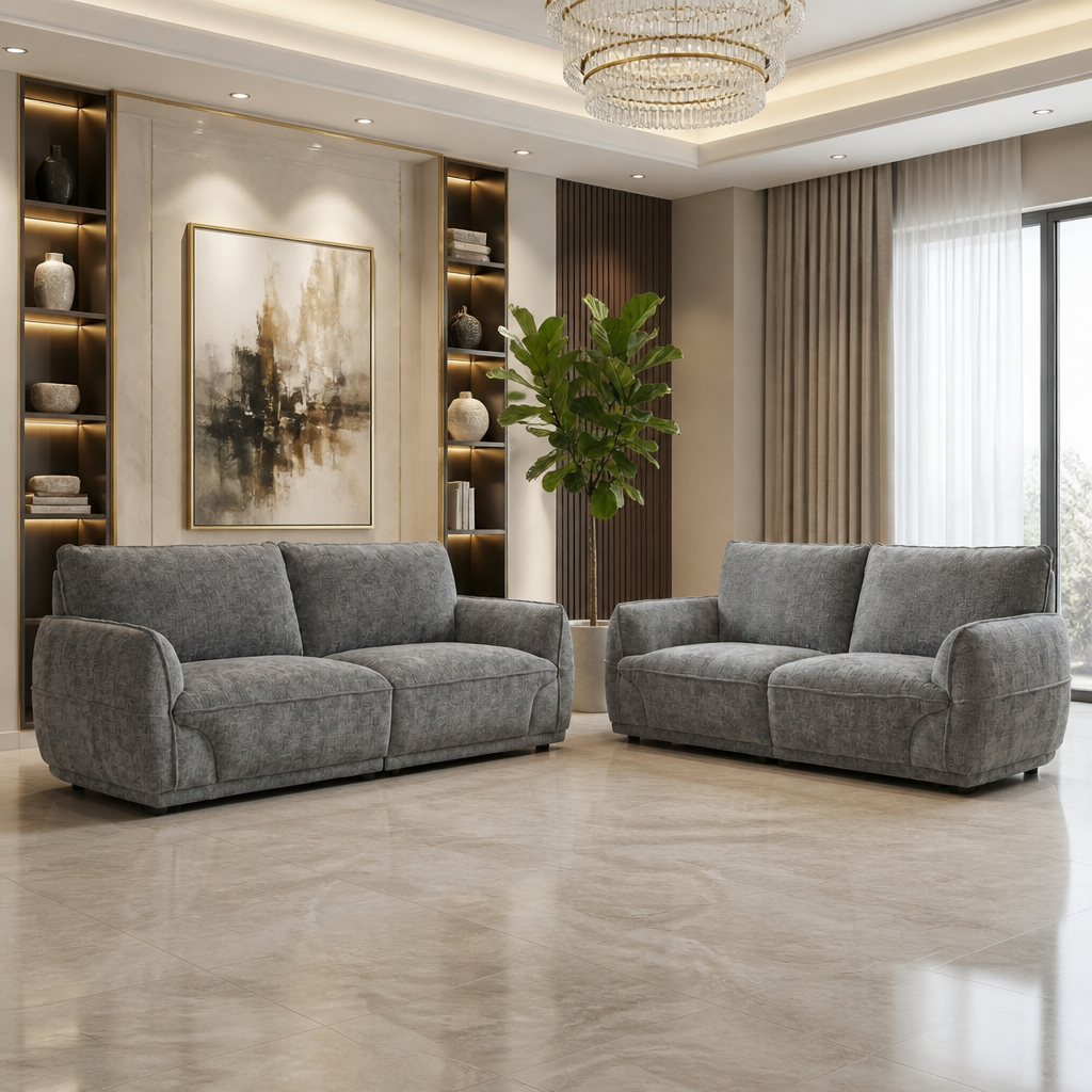 ALDERWYN Fabric 3 and 2 Seater Fullback Sofa Set - Grey