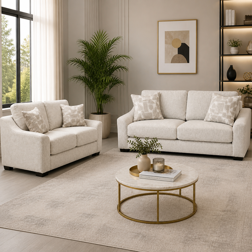BRAMFORD Fabric 3 and 2 Seater Fullback Sofa Set - Beige