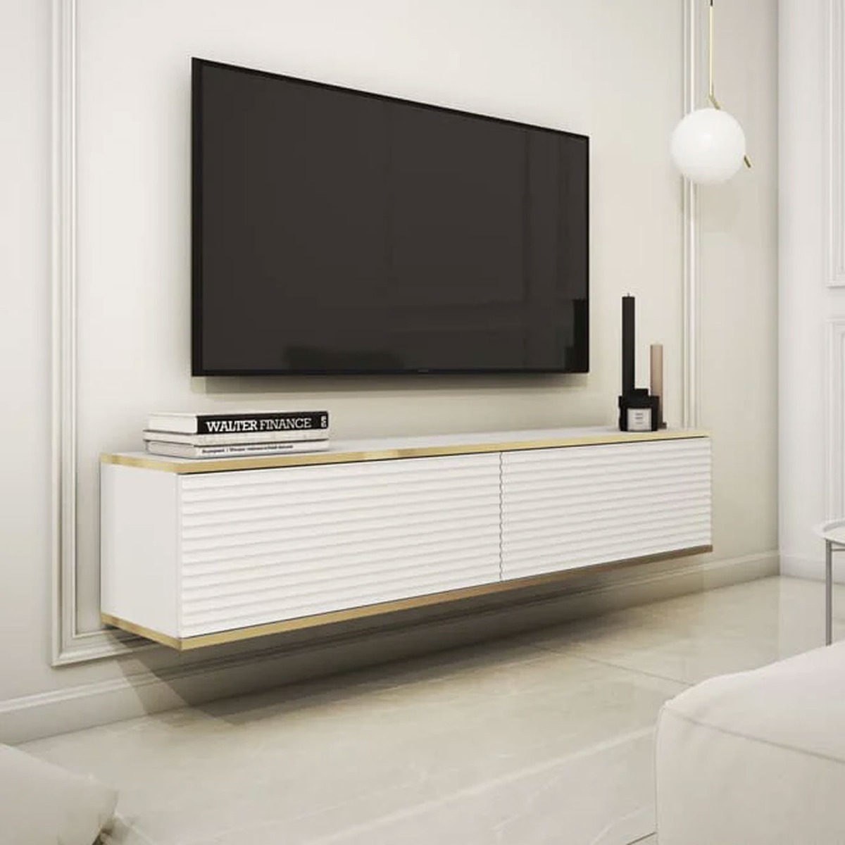 Obsidian Zenyx Floating TV Cabinet - White - Art Nest