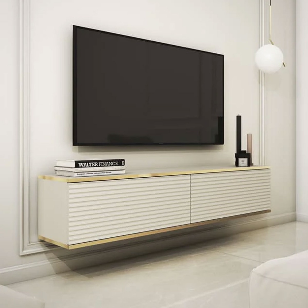 Obsidian Zenyx Floating TV Cabinet - Beige - Art Nest