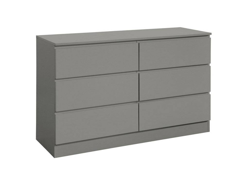 OPAL Grey Chest of Drawers - Large-sized, 6 Drawers, Double - Birlea Essentials
