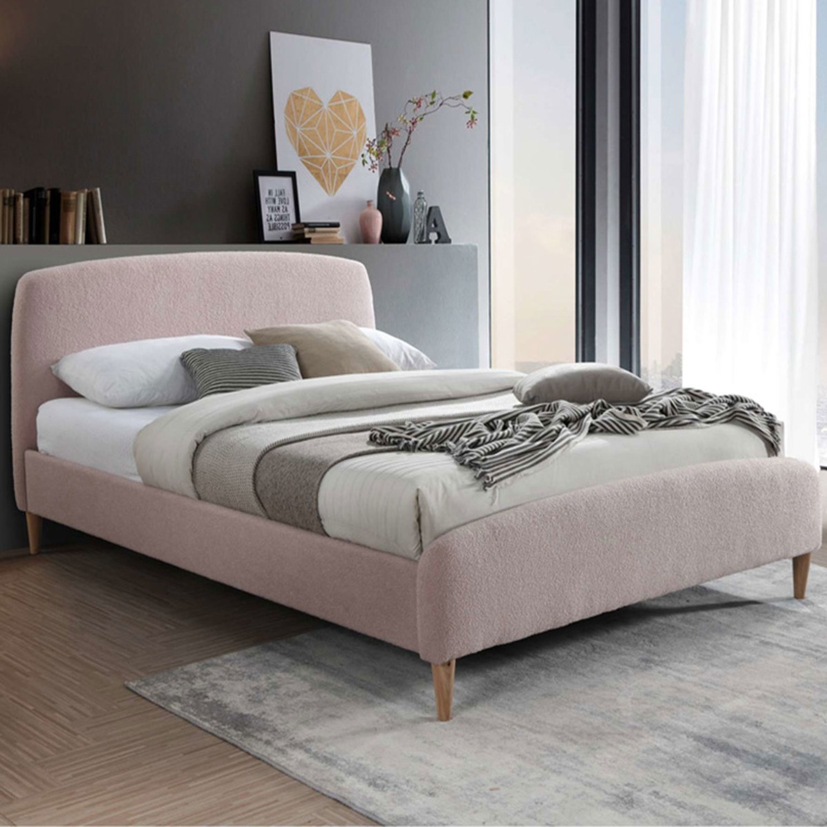 Baxter Double Fabric Bed in 135cm - Blush Pink - Birlea Essentials