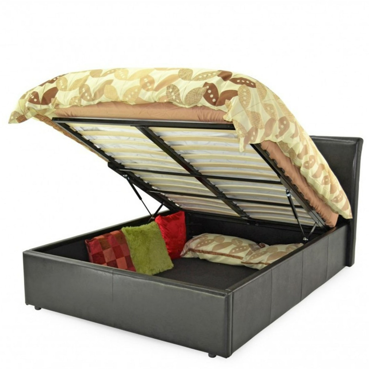 Texas Faux Leather Ottoman Storage Bed - Kingsize 5ft - Brown - Beds-To-Go