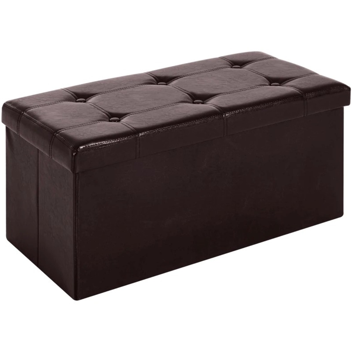 Folding Faux Leather Storage Cube Ottoman Bench Seat PU Rectangular Footrest Stool Box (Brown) - Life Essentials