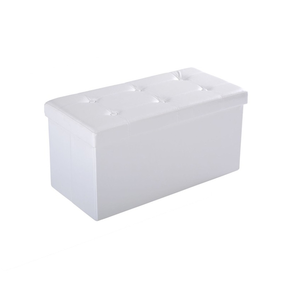 Folding Faux Leather Storage Cube Ottoman Bench Seat PU Rectangular Footrest Stool Box (Cream White) - Life Essentials