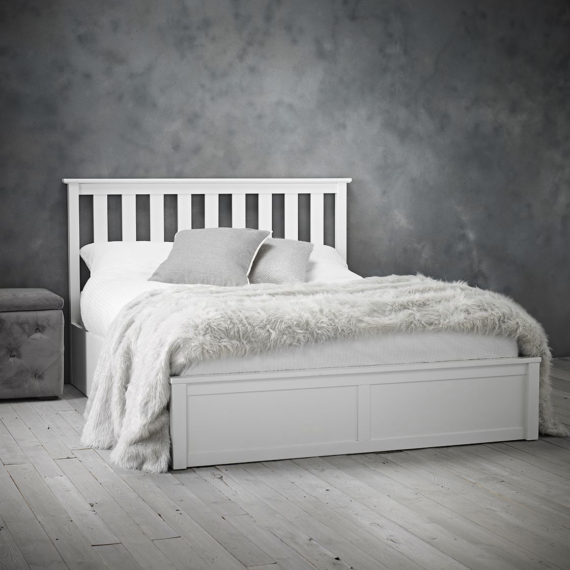 Oxford Wood Ottoman Storage Kingsize 5ft Bed - Grey - Leeds Plywood