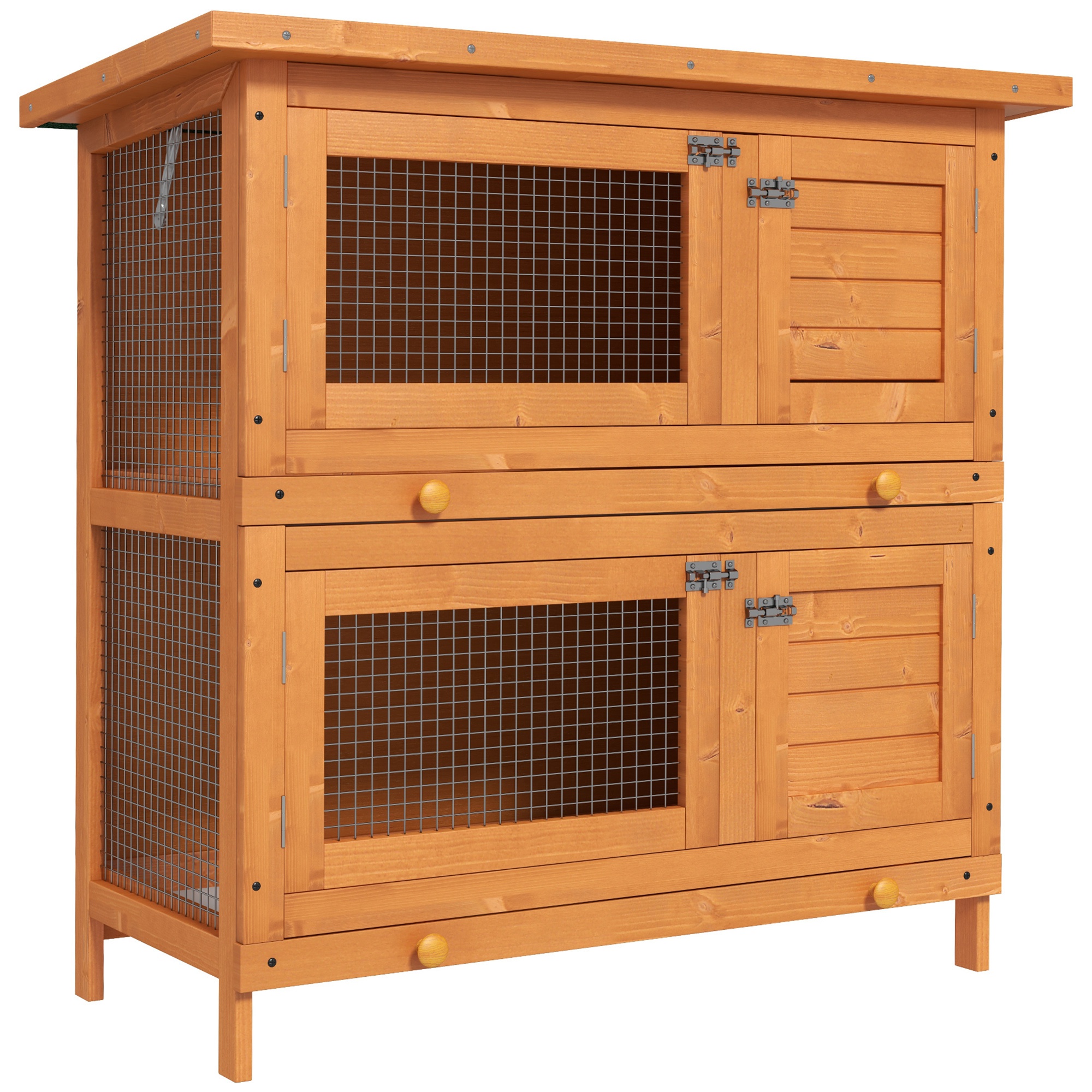 Wooden Rabbit Hutch 2 Tiers Bunny House Rabbit Cage w/ Slide-Out Tray and Hinged Opening Roof Small Animal House for Indoor - Life Essentials
