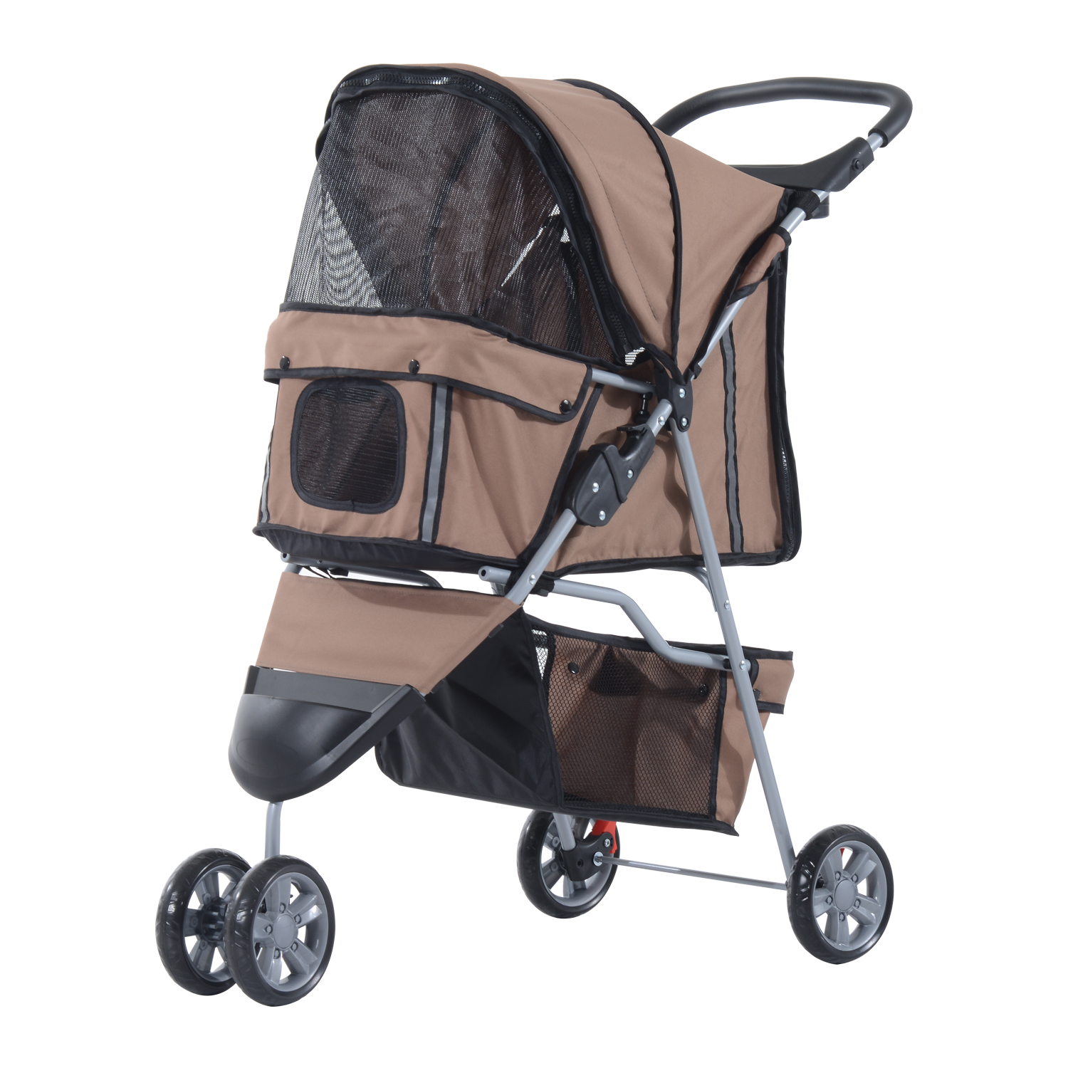 Dog Pram Pet Travel Stroller Dog Pushchair W/Three Wheels-Coffee - Life Essentials