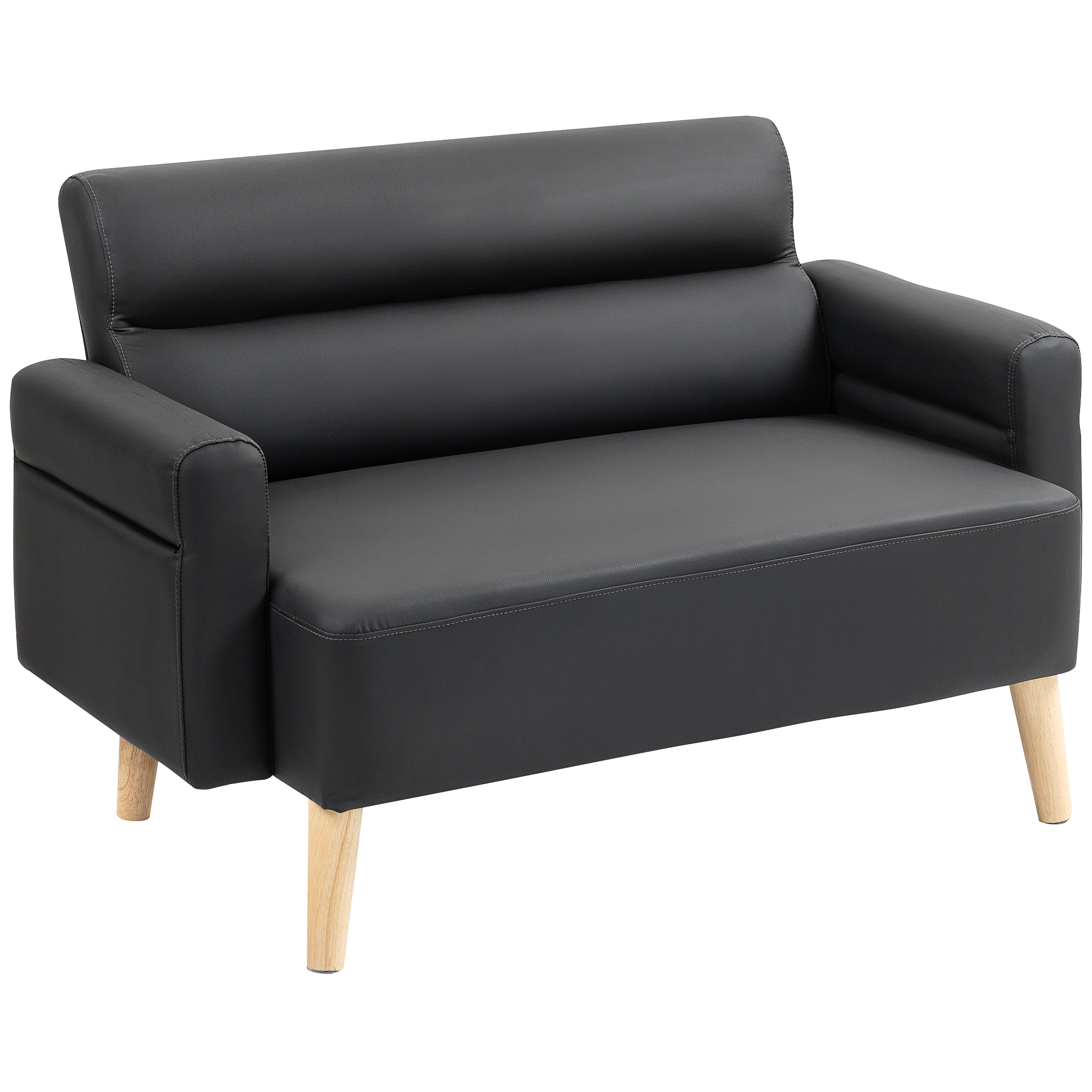 HERON Small Faux Leather 2 Seater Sofa Settee Black - Life Essentials