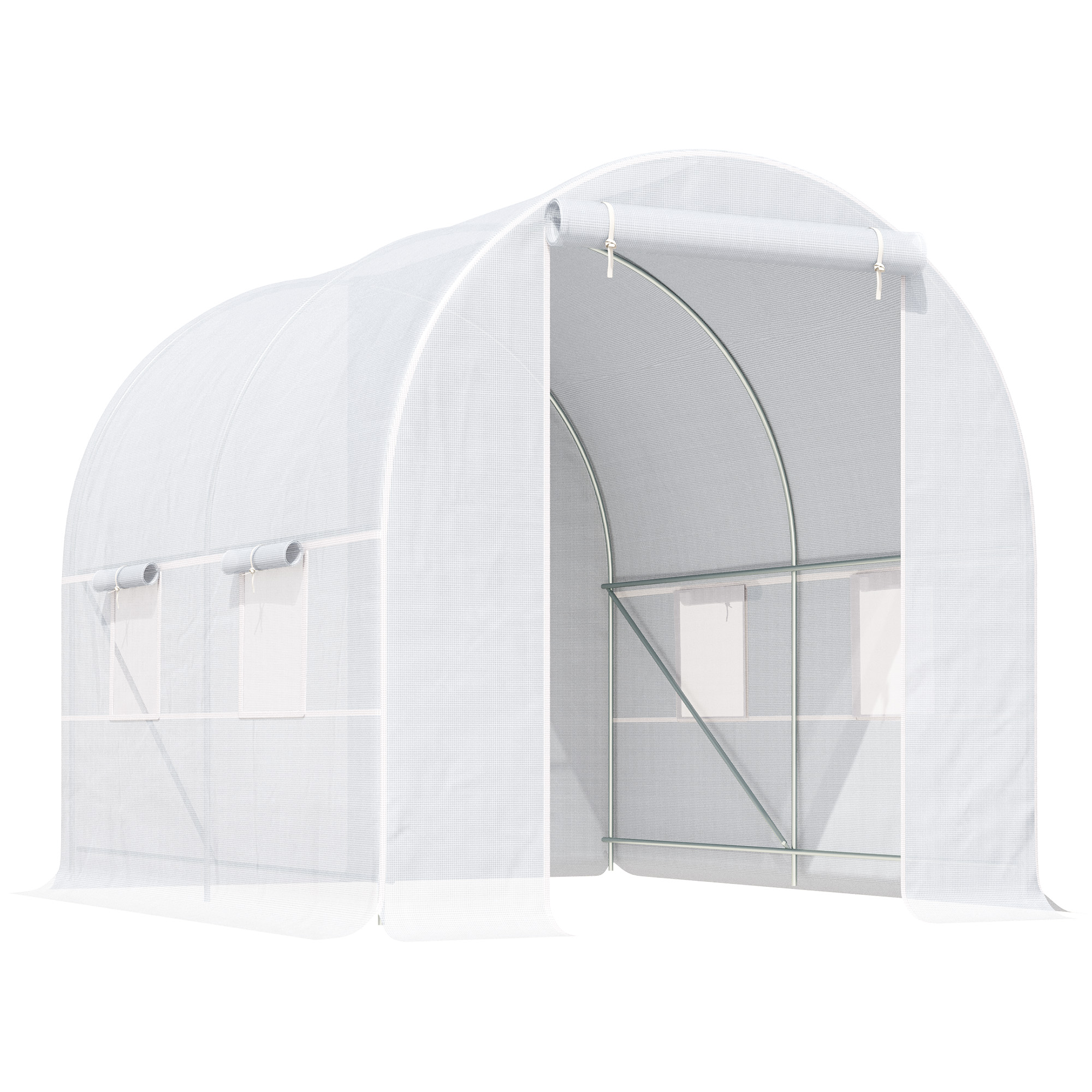 2.5 x 2 x 2 m Large Galvanized Steel Frame Outdoor Poly Tunnel Garden Walk-In Patio Greenhouse - White - Life Essentials