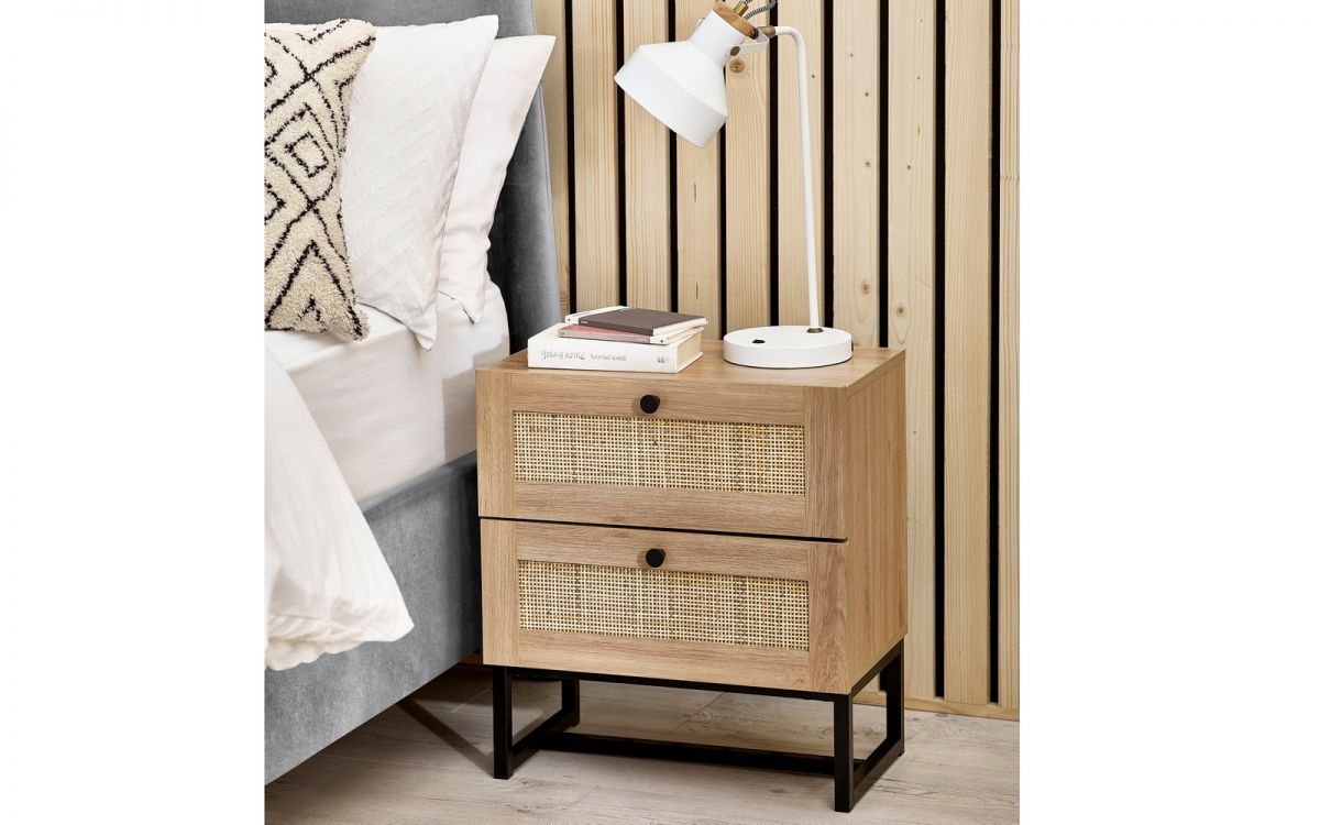 Bedside Table - PADSTOW 2 Drawer Nightstand Oak 50cm - JB Collections
