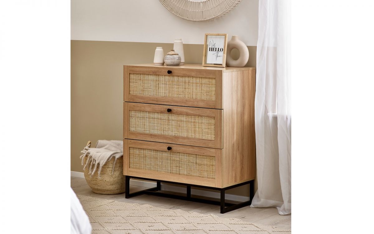 Bedside Table - PADSTOW 3 Drawer Nightstand Oak 80cm - JB Collections