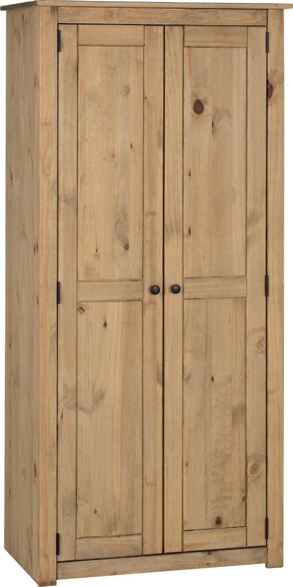Wardrobe - PRESTON 2 Door Wardrobe Natural Wax 80cm - Budget Deals