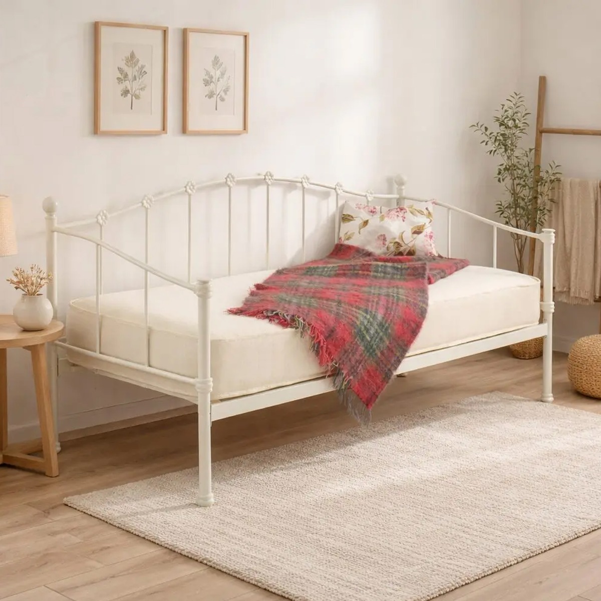 Paris Metal Day Bed Frame - 3ft Single - White - Beds-To-Go