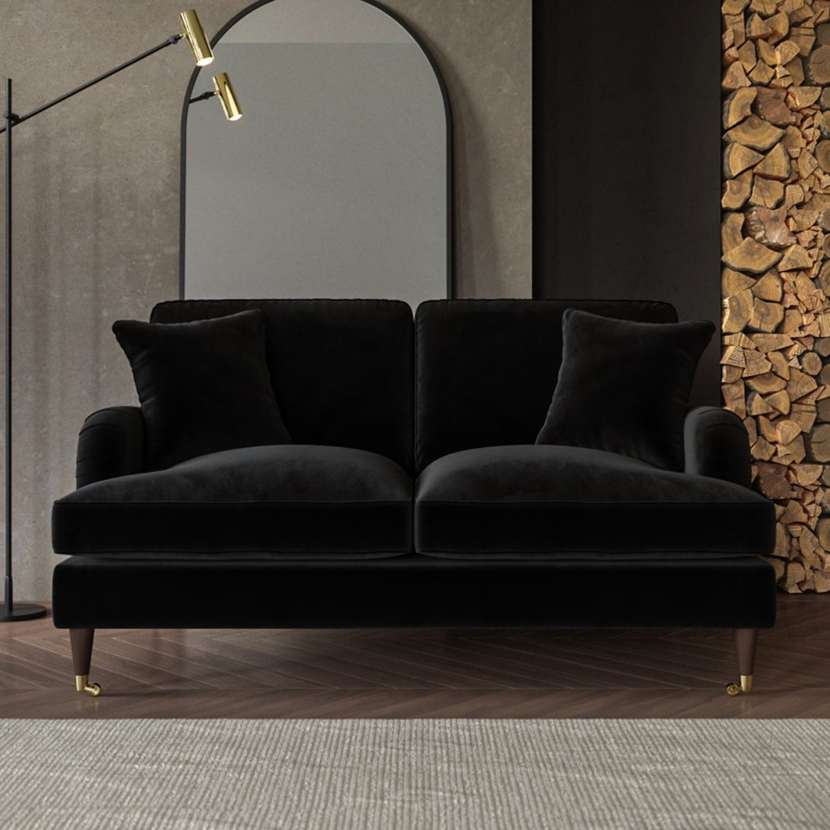 PAYTON Velvet 2 Seater Sofa - Black - Home Done